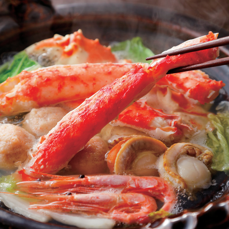 たらば蟹鍋 たらば蟹の足肉がたっぷり入った贅沢鍋 佐藤水産のお取り寄せ通信販売 北海道の鮭 海産物グルメギフト通販